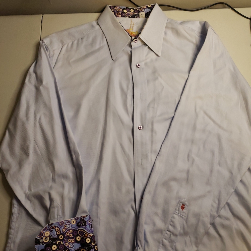 Robert Graham Light Blue Dress Shirt with Flip Cuffs. Size Large.